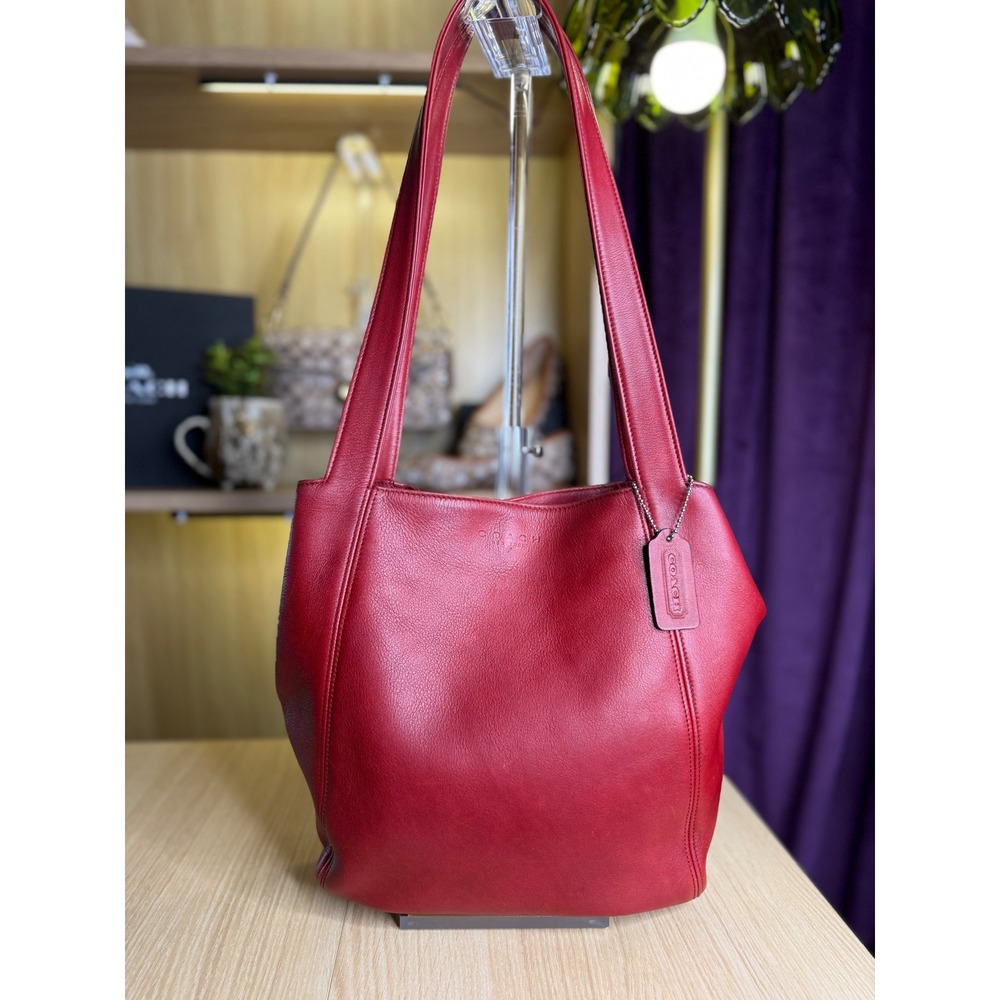 Coach Vintage Red Leather Made in Italy Shoulder Bag Hobo Tote Handbag